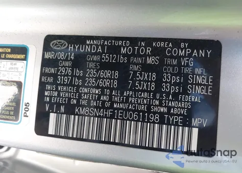 2014 Hyundai Santa Fe Limited from USA, damaged, VIN KM8SN4HF1EU061198